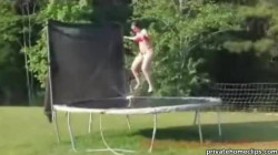 leaping bare on a trampoline 